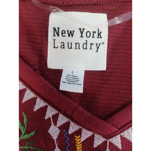 NEW YORK LAUNDRY Short Sleeve Embroidered Floral Top Womens Size Large NWT - Picture 3 of 6